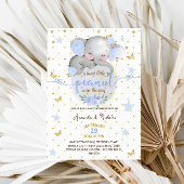 エレファントボタニカルパステルブルー男の赤ちゃんシャワー 招待状
