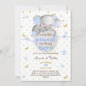 エレファントボタニカルパステルブルー男の赤ちゃんシャワー 招待状 (正面)