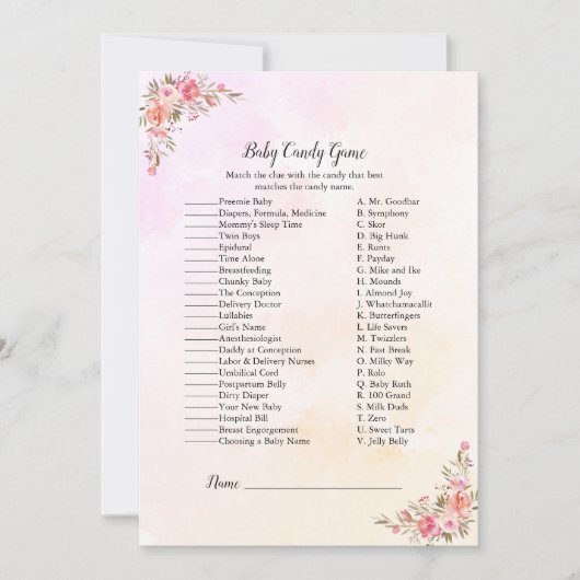 エレファントボホシック赤ちゃんシャワーキャンディーゲーム 招待状 (正面)