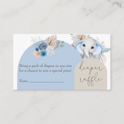 エレファントボホーボーイ赤ちゃんシャワーおむつラッフル エンクロージャーカード (正面)