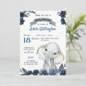 エレファントボーイウォーター色フローラネイビーブルーベビーインビ 招待状 (スタンド正面)