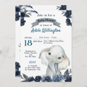 エレファントボーイウォーター色フローラネイビーブルーベビーインビ 招待状 (正面/裏面)