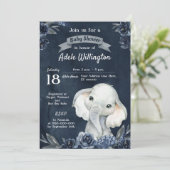 エレファントボーイウォーター色フローラネイビーブルーベビー 招待状 (スタンド正面)