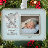 エレファントボーイズ初めてのクリスマス写真オーナメント シルバープレートフレームオーナメント