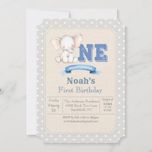 エレファントボーイ第1誕生日招待状 招待状 (正面)