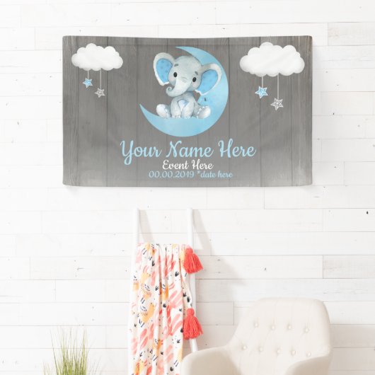 エレファントボーイ背景ムーンスターズ青い名前星 横断幕 (インサイチュ)