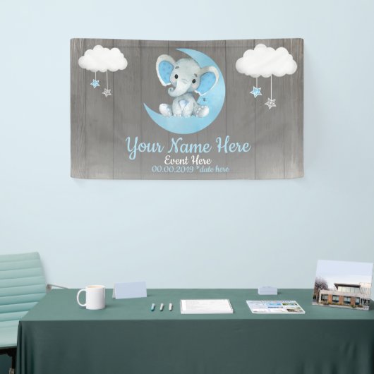 エレファントボーイ背景ムーンスターズ青い名前星 横断幕 (トレードショー)