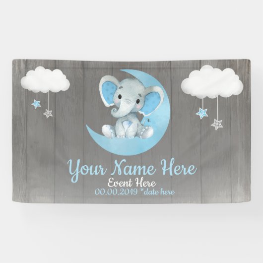 エレファントボーイ背景ムーンスターズ青い名前星 横断幕 (横)