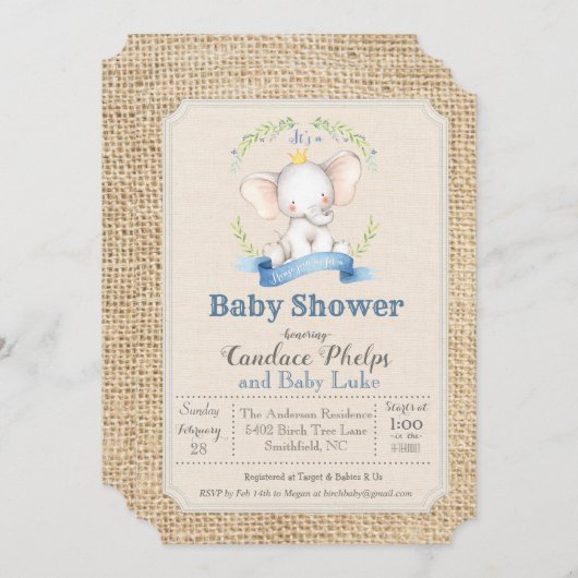エレファントボーイ赤ちゃんシャワー招待状 招待状 (正面/裏面)
