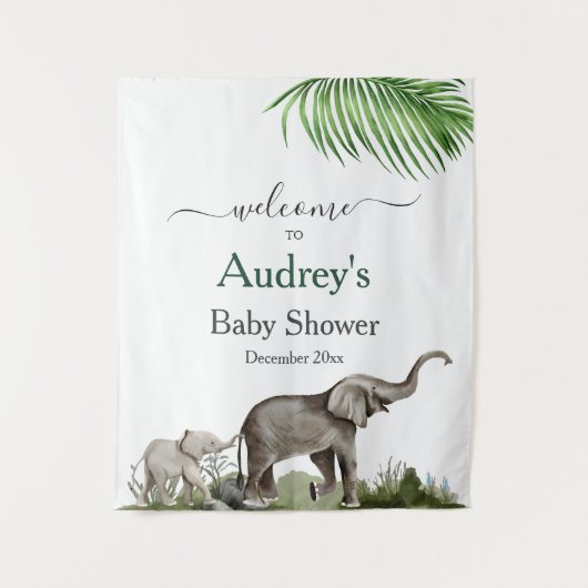 エレファントボーイ赤ちゃんシャワー背景ウェルカムサイン タペストリー (正面)