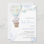 エレファントボーイ青バルーンかわいい赤ちゃんシャワー 招待状 (正面)