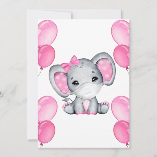 エレファントマスク仮想シャワーベビーガール招待状 招待状 (裏面)