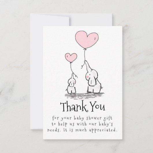 エレファントママとベビー吹き気球ベビーシャワー サンキューカード (正面)