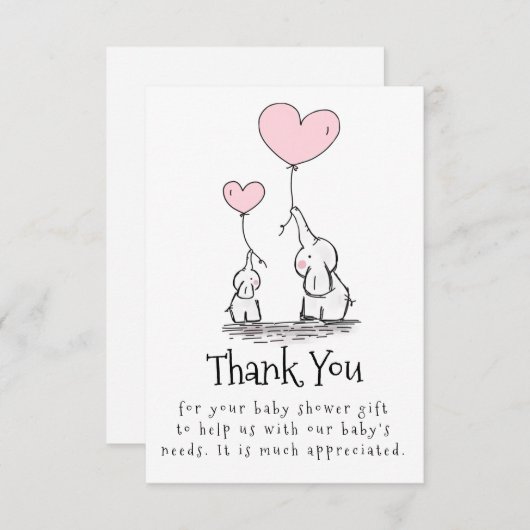 エレファントママとベビー吹き気球ベビーシャワー サンキューカード (正面/裏面)