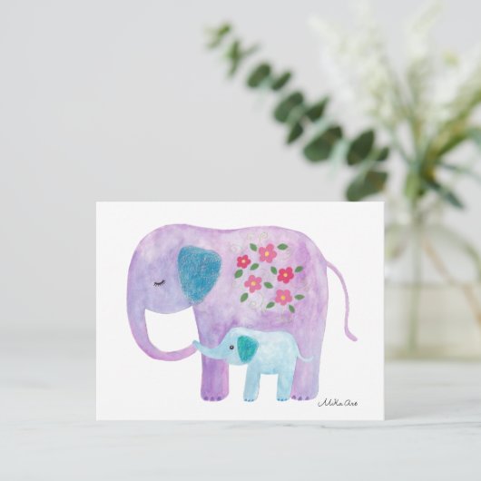 エレファントママ&ベビーはがき可愛いエレファントカード ポストカード (スタンド正面)