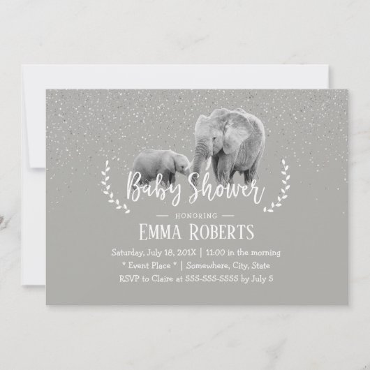 エレファントママ&ベビーサファリエレガントベビーシャワー 招待状 (正面)