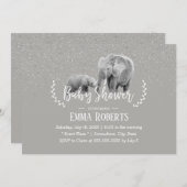エレファントママ&ベビーサファリエレガントベビーシャワー 招待状 (正面/裏面)
