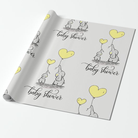 エレファントママ&ベビージャワーグレー黄色 ラッピングペーパー (アンロールド)