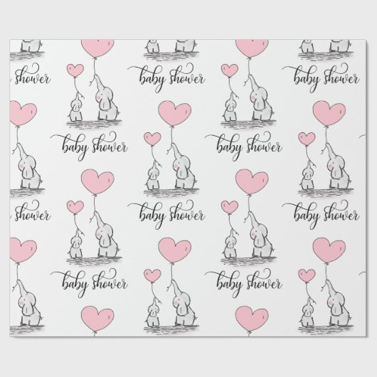 エレファントママ&ベビージャワーピンク灰色ホワイトガール ラッピングペーパー (フラット)