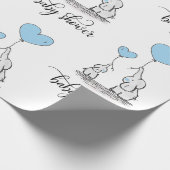 エレファントママ&ベビージャワーブルーグレーホワイトボーイ ラッピングペーパー (角)