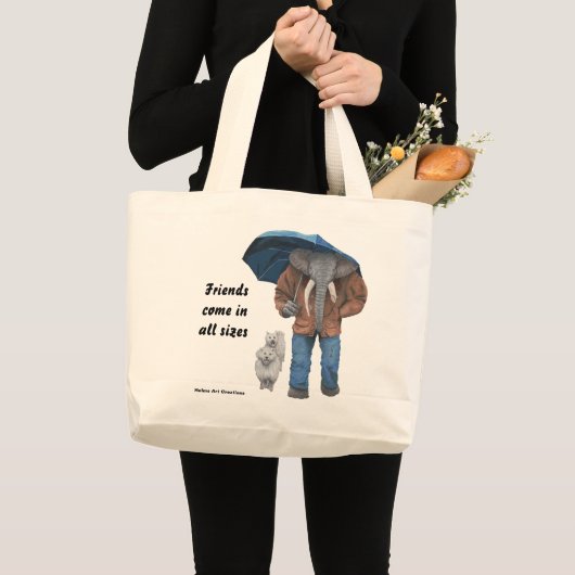 エレファントマン歩くドッグスファンタジーアートトートバッグ ラージトートバッグ (正面(商品))