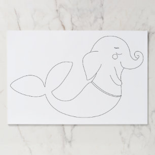 エレファントマーメイドラインアートカラーリングページ ペーパーパッド