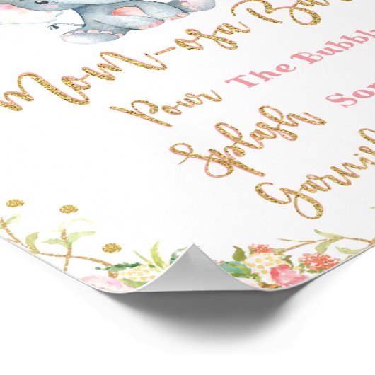 エレファントミモサバーサインフローラベビーシャワーデコール ポスター (角)