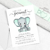 エレファントミントグリーンウォーター色カップル赤ちゃんシャワー 招待状