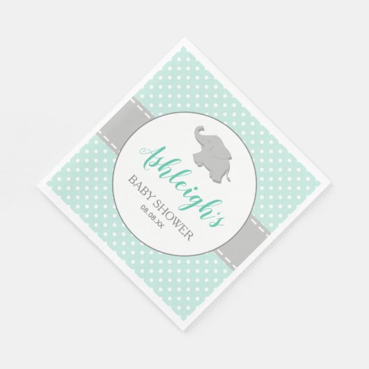 エレファントミントグリーングレー水玉模様ベビーシャワー スタンダードランチョンナプキン (角)