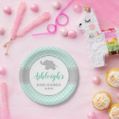 エレファントミントグリーングレー水玉模様ベビーシャワー ペーパープレート (パーティー)
