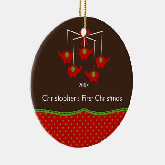エレファントモバイルベビーの初めてのクリスマスオーナメント セラミックオーナメント (右)