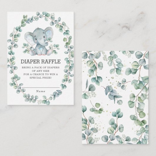 エレファントユーカリプトゥスグリーンリースおむつラッフル エンクロージャーカード (正面/裏面)