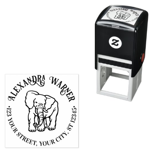 エレファントラインアートラウンドネーム差出人住所 セルフインキングスタンプ (インサイチュ)