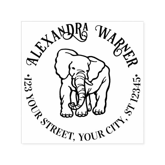 エレファントラインアートラウンドネーム差出人住所 セルフインキングスタンプ (デザイン)