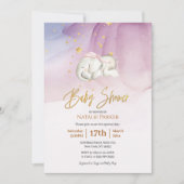 エレファントリトルスターウォーター色ベビーシャワー 招待状 (正面)