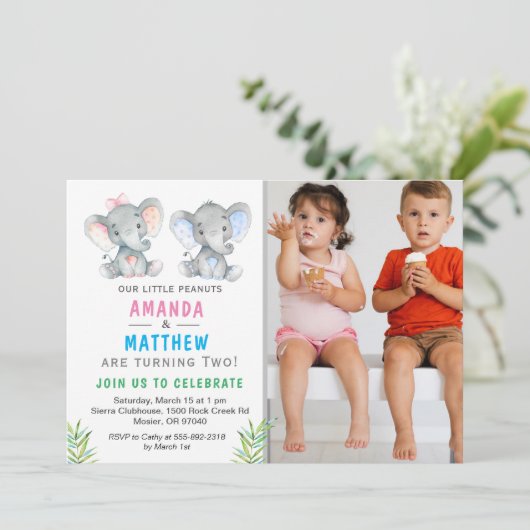 エレファントリトルピーナッツツインボーイガール誕生日 招待状 (スタンド正面)