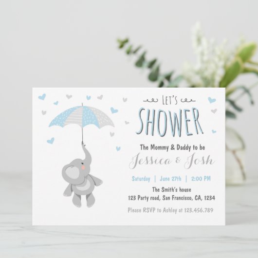 エレファントリトルピーナッツベイビーシャワー招待状 招待状 (スタンド正面)