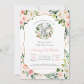 エレファントリトルピーナッツラッシュピンクガールベビーシャワー 招待状 (正面)