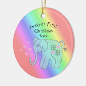 エレファントレインボーカラーベビー初めてのクリスマス セラミックオーナメント (左)