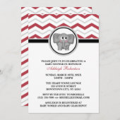 エレファントレッドグレーシェブロンベビーシャワー招待状 招待状 (正面/裏面)