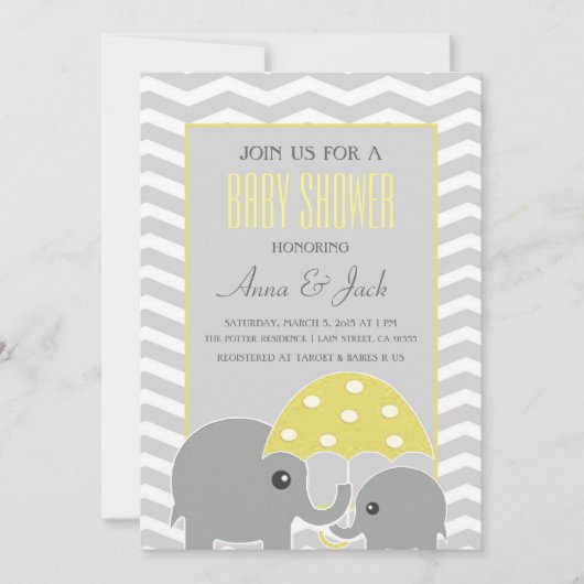 エレファント傘ベビーシャワーパーティの招待状 招待状 (正面)