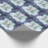 エレファント男の赤ちゃんブルースカイ金ゴールドスターズ名前をカスタムする ラッピングペーパー (角)