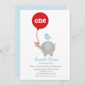 エレファント誕生日招待状とレッドバルーン 招待状 (正面/裏面)