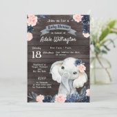 エレファント贈与水彩フローラネイビーピンクウッドン 招待状 (スタンド正面)