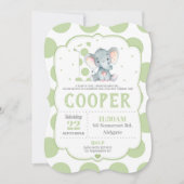 エレファント1日招待状グリーン水玉模様 招待状 (正面)