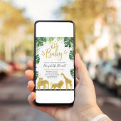 エレファント・キリン・ワイルド・ワン・ジャングル・ゴールド・ベイビー・シャワー 招待状