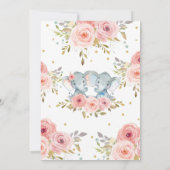 エレファント·ツインズ·ボーイ·ガール·ベイビー·シャワー·ピンク·フローラ 招待状 (裏面)