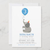 エレファント&バルーンかわいい誕生日パーティー招待状ブルー 招待状 (正面)