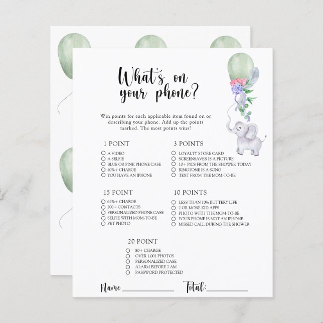 エレファント&バルーン – 携帯ゲームの内容 (正面/裏面)