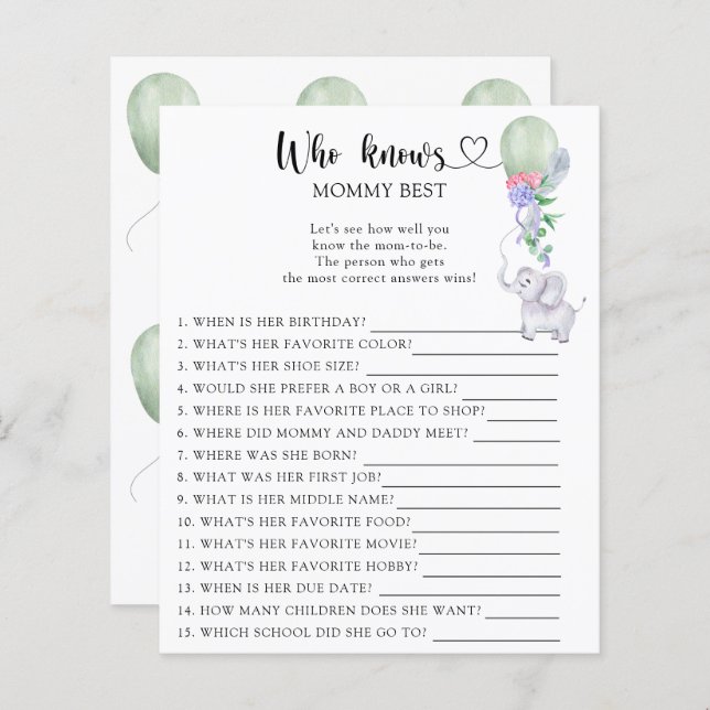 エレファント&バルーン – 誰がママを知っ最高のている (正面/裏面)